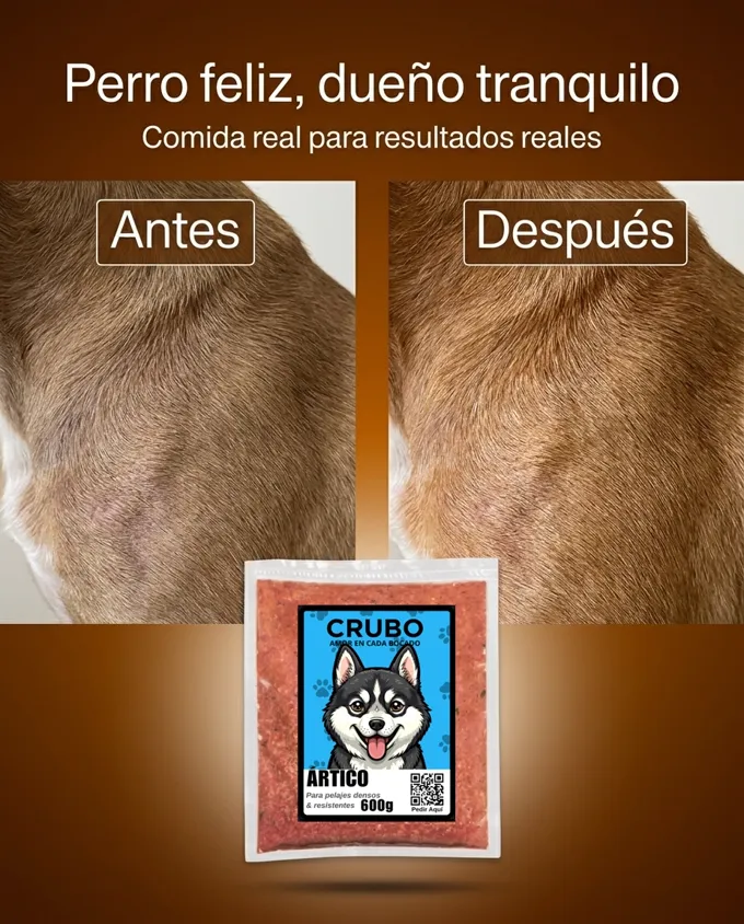 El pelaje de un perro antes y después de comer CRUBO BARF