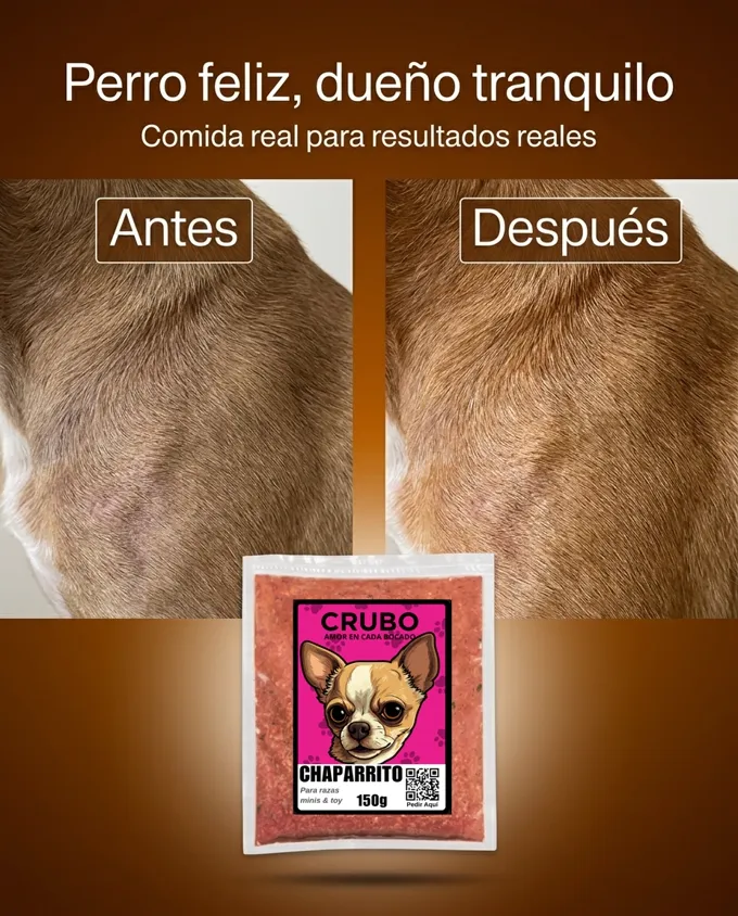 El pelaje de un perro antes y después de comer CRUBO BARF