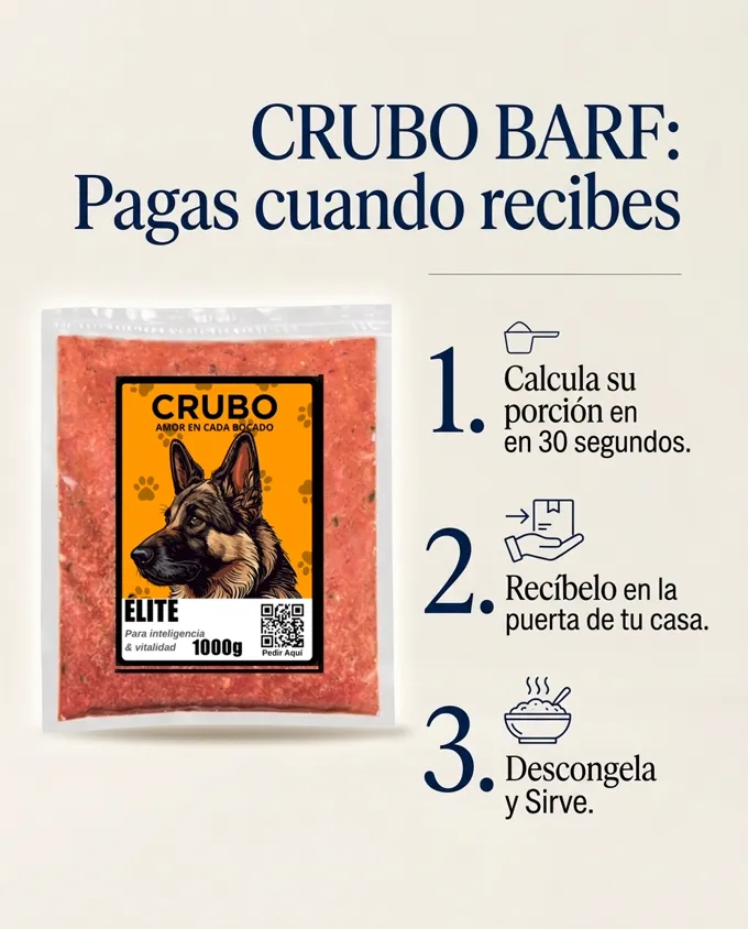 Cómo funciona CRUBO BARF: calculas, recibes, descongelas y sirves