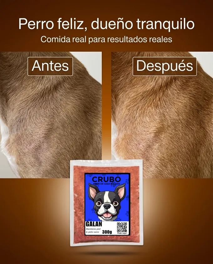 El pelaje de un perro antes y después de comer CRUBO BARF
