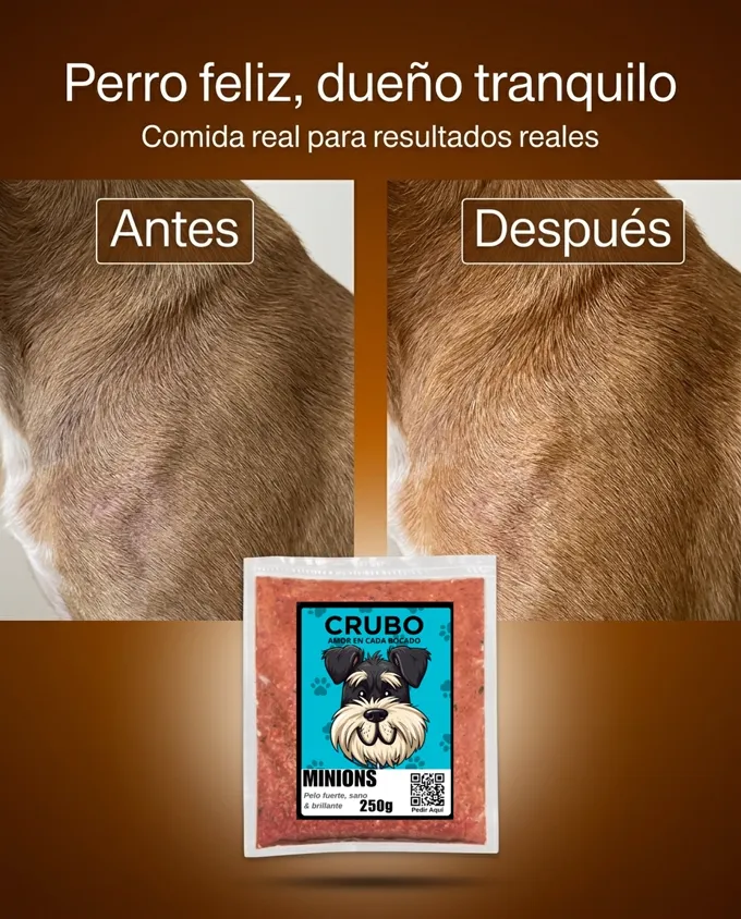 El pelaje de un perro antes y después de comer CRUBO BARF