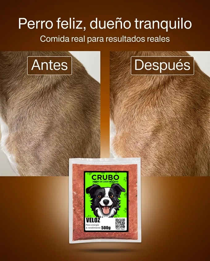El pelaje de un perro antes y después de comer CRUBO BARF